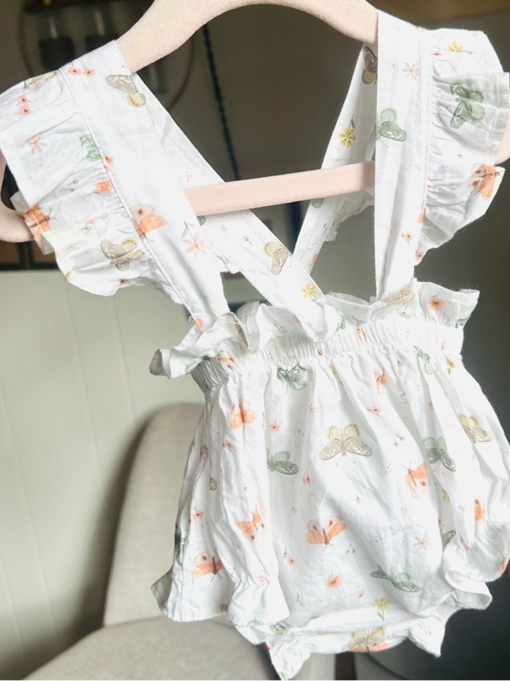 Dona Carmen Baby Girl Romper 12M Floral Butterfly Spain Cute Summer Outfit